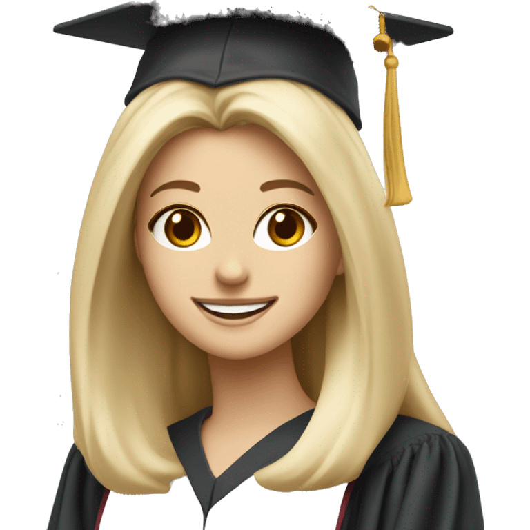 Blonde white girl smiling wearing graduation cap with university of Chicago Loyola emoji