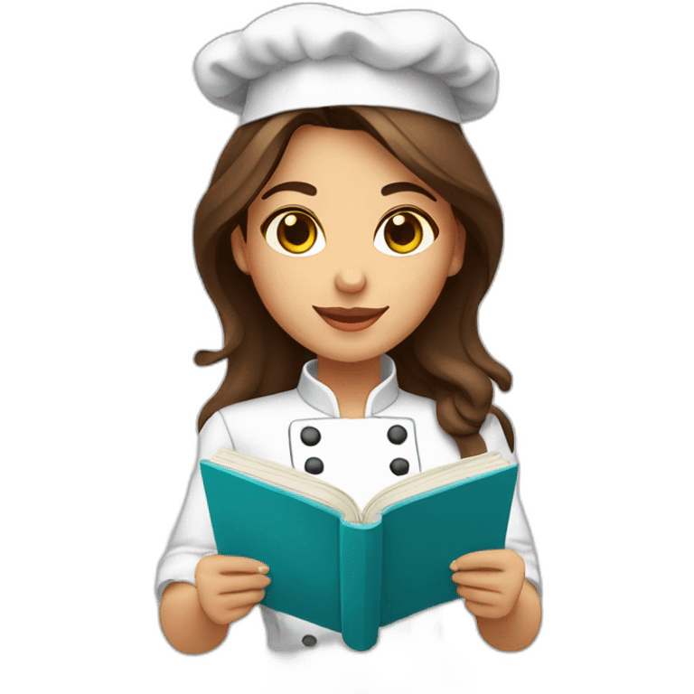 Ecuadorian cute female chef with cookbook and brown hair and brown eyes emoji