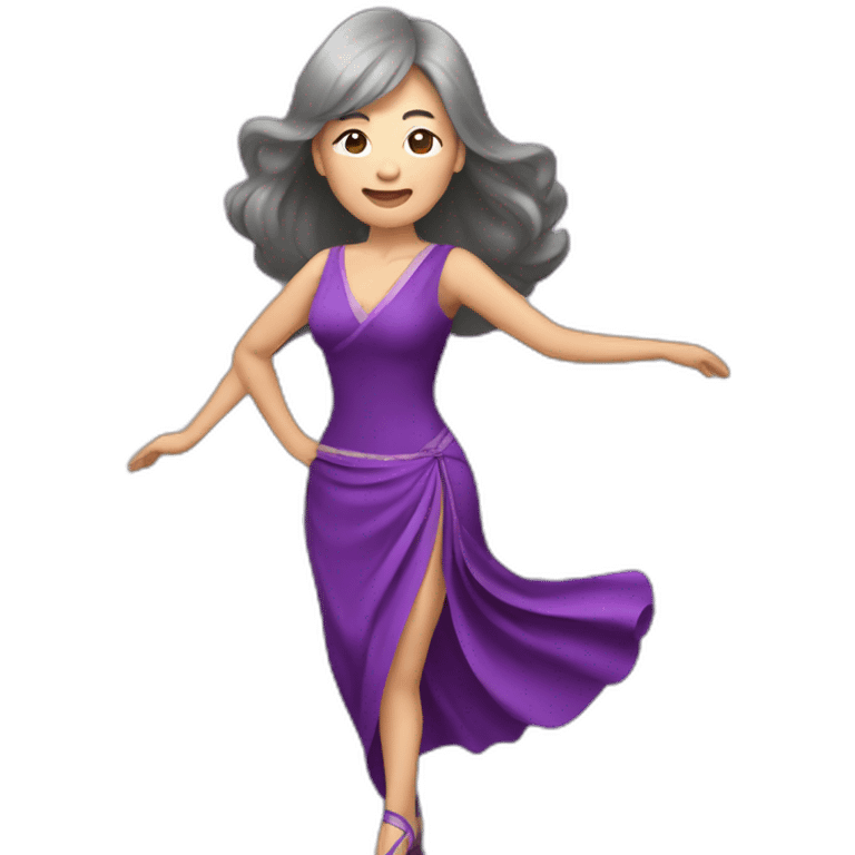 long hair Asian senior woman with bang in sexy purple dress ballroom dancing emoji