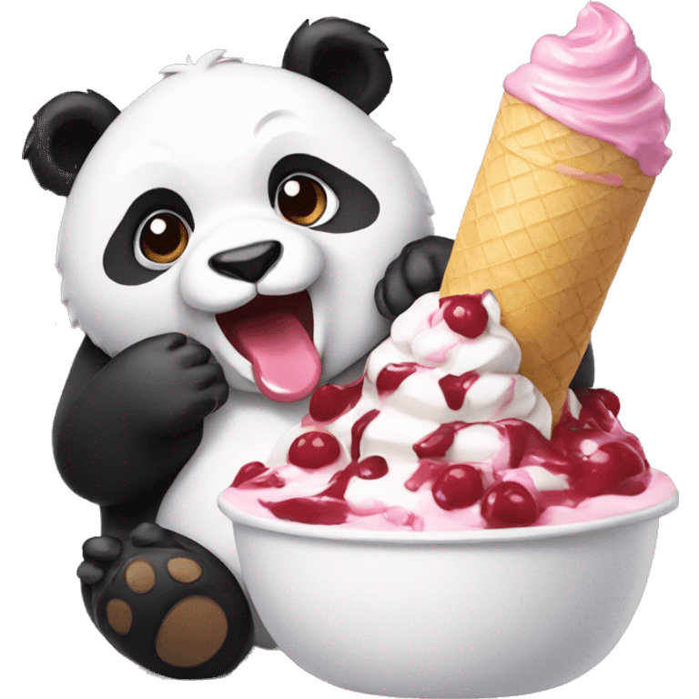 Panda eating ice cream sundae emoji