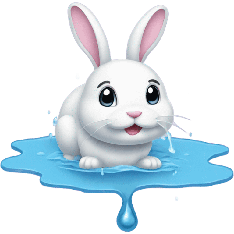 Wet Bunny in a puddle dripping water emoji