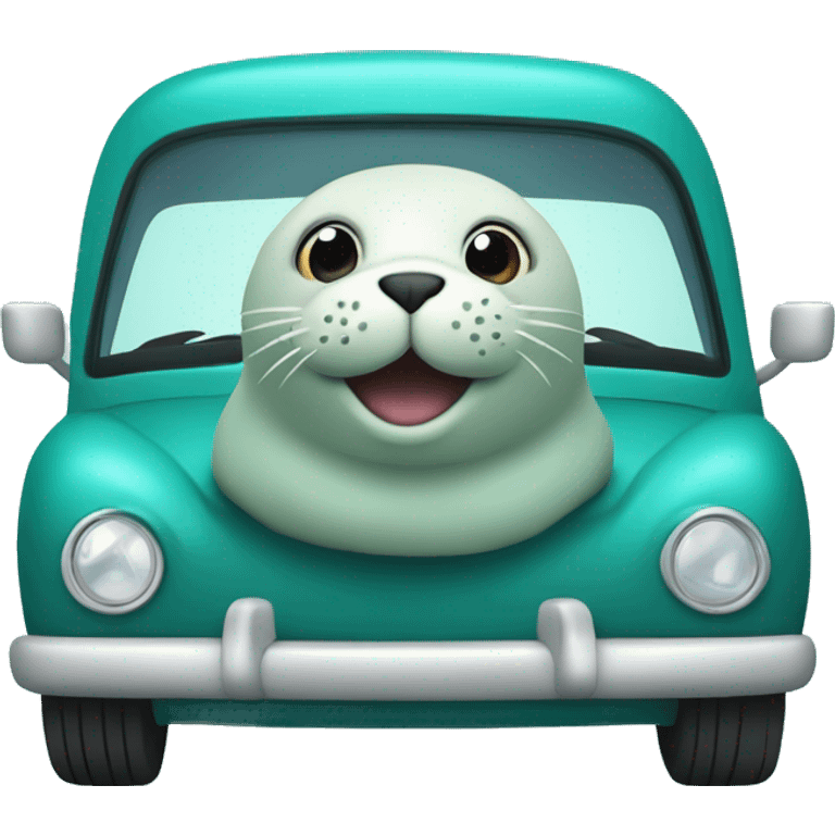 teal seal sitting inside teal car emoji