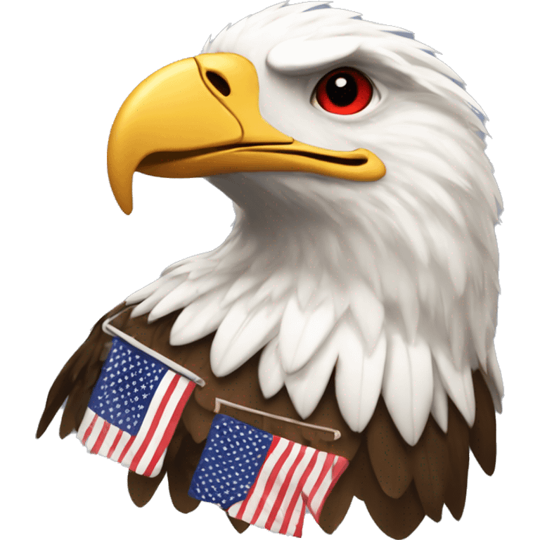 Eagle with the stars from the American flag replacing the white feather and the red and white stripes replacing the brown feathers emoji