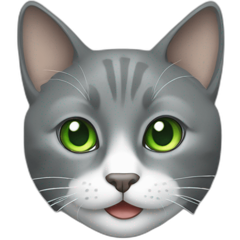 Gray cat with white mouth and white nose and green eyes emoji