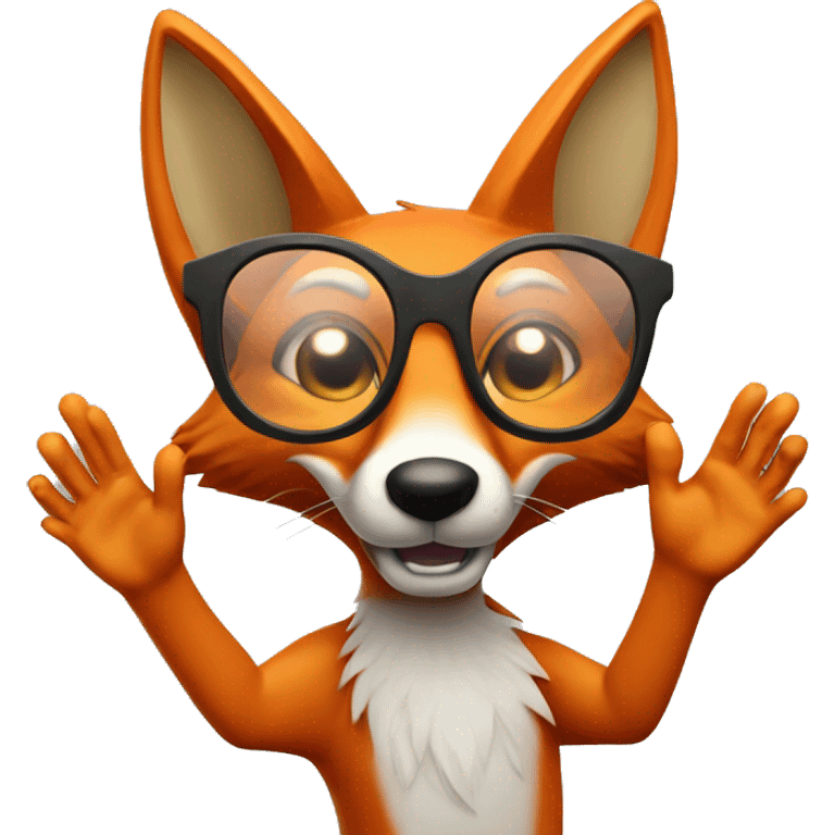 fox,waving hands,with a glassses emoji