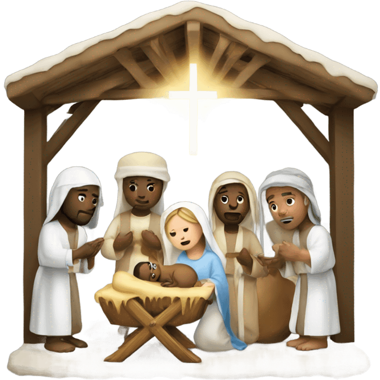 Holy manger scene with white people emoji