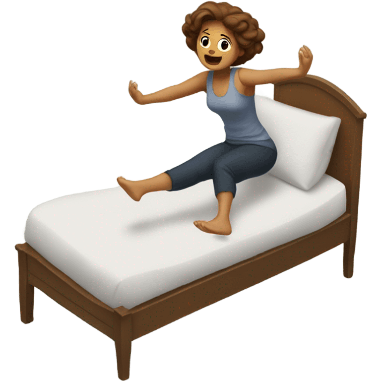 Woman falling from bed to floor emoji