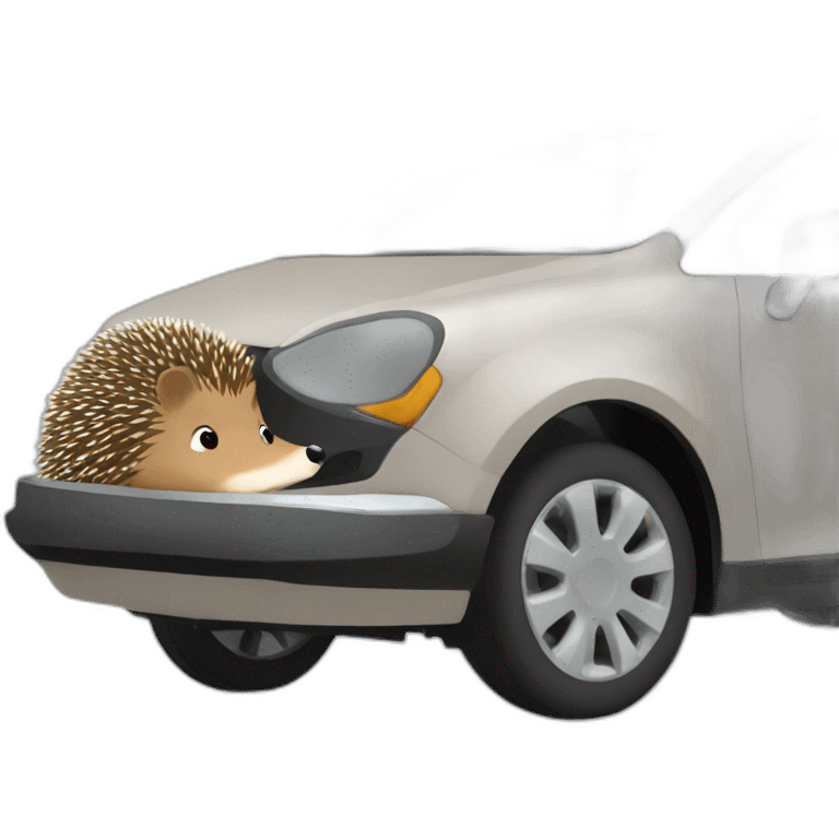 A hedgehog driving in a car knocks down a grandmother emoji