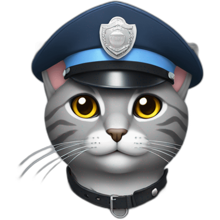 single grey cat wearing a police hat emoji