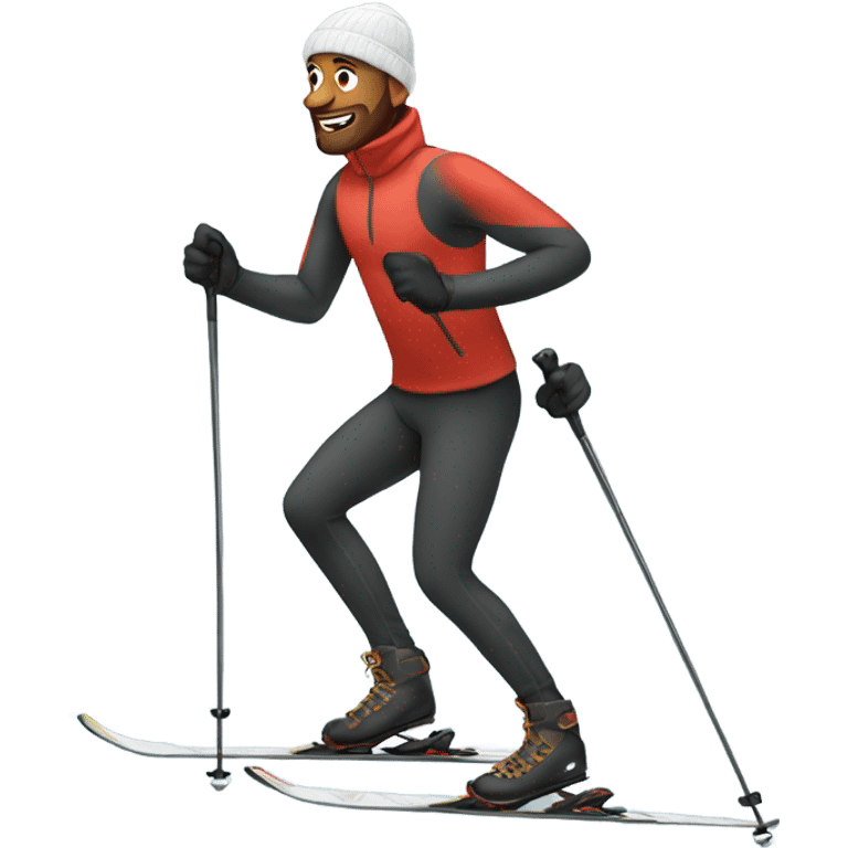 A man in leggings cross country skiing emoji