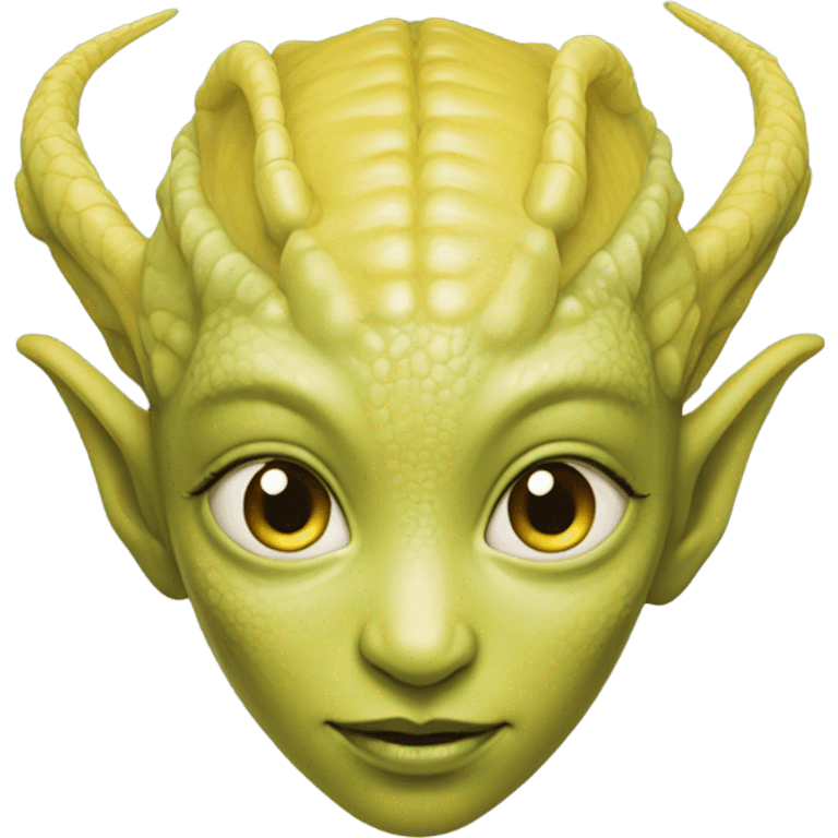 Photo realistic, alien female yellow,  on white china dragon infinite story emoji