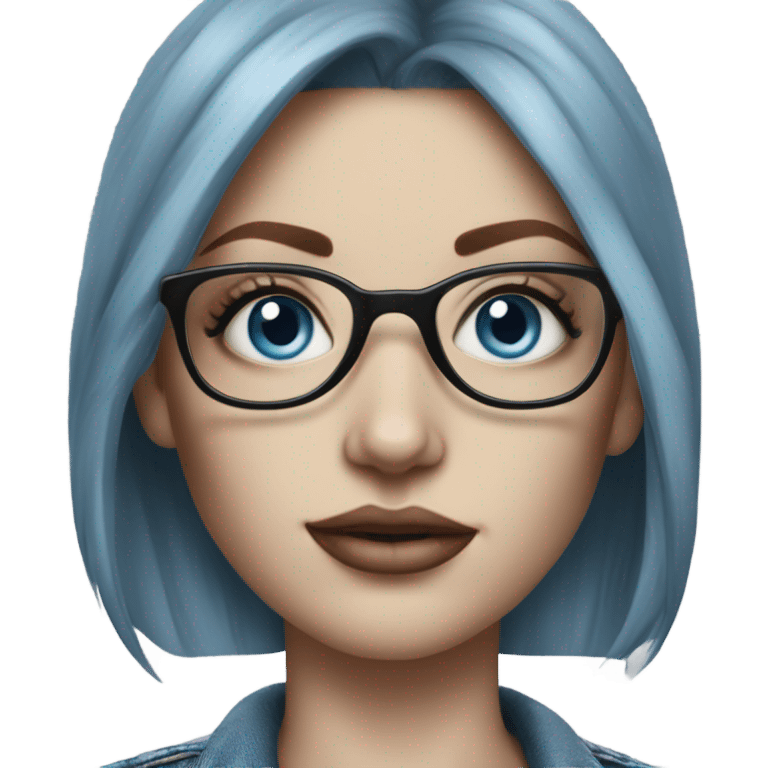 Create a Hyper Realistic pale beautiful tattooed 3D woman with glasses and blue eyes wearing denim jacket emoji