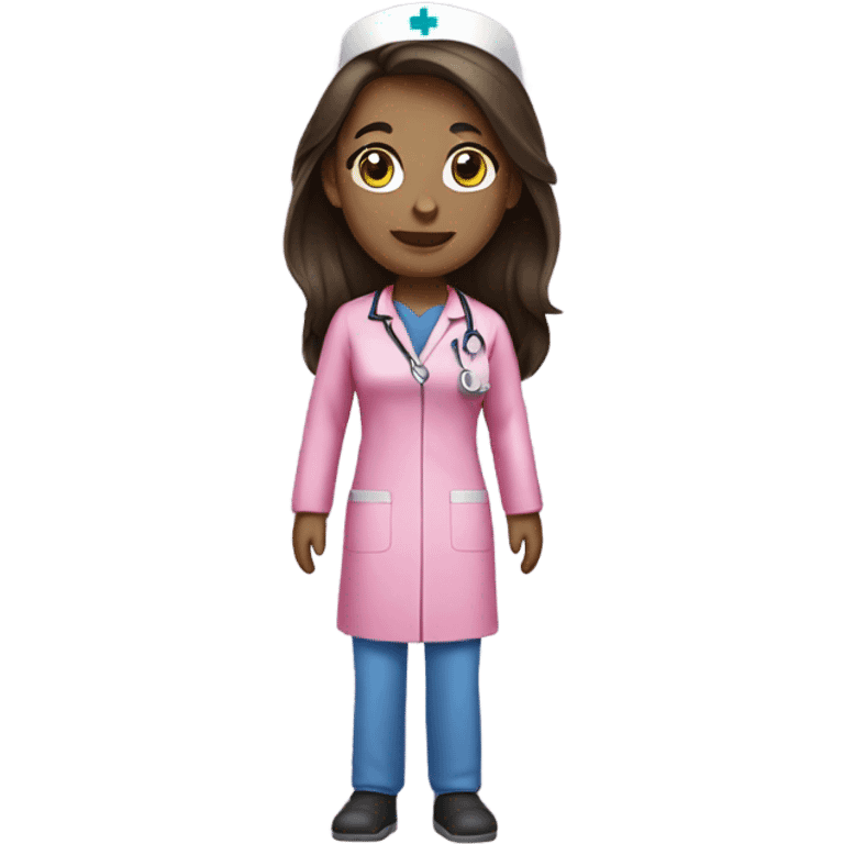 pretty brunette nurse with long hair in pink scrubs emoji