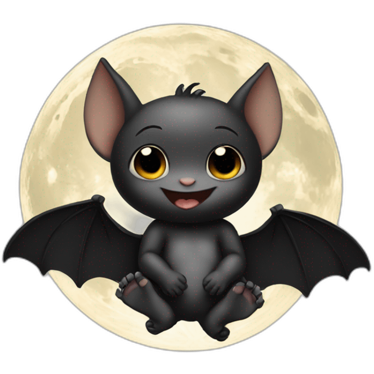 black happy baby bat wings sitting in front of moon holding feet emoji