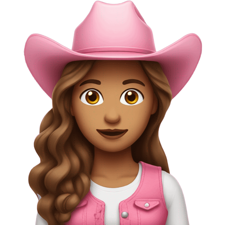 Long brown hair pink outfit and pink cowgirl hat emoji