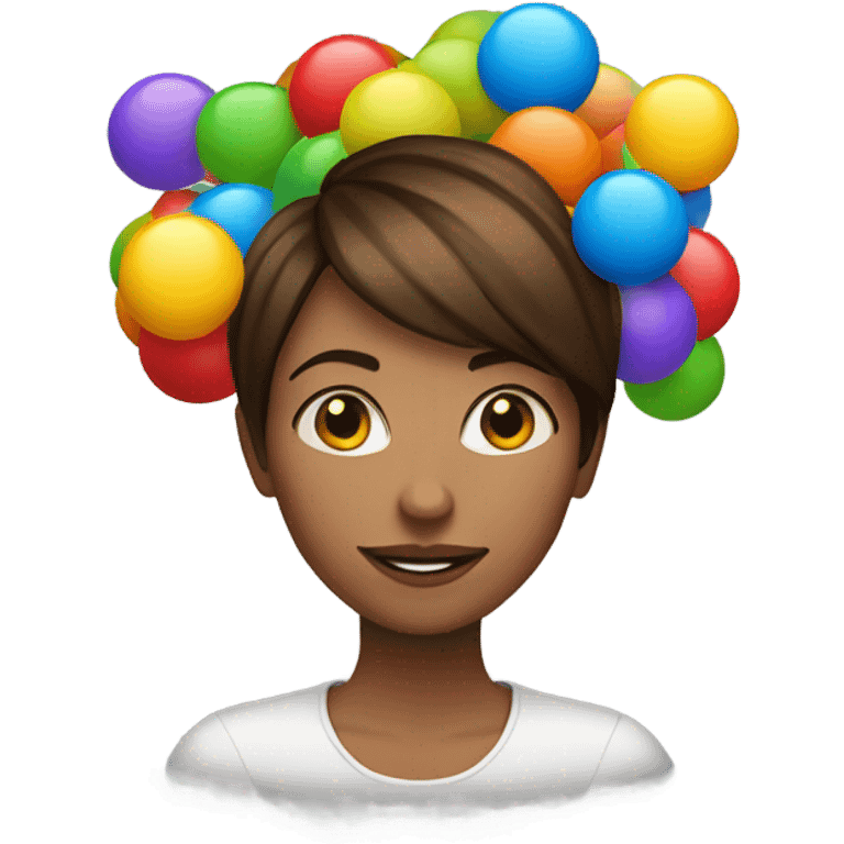 Pretty woman with short brown hair, juggling emoji