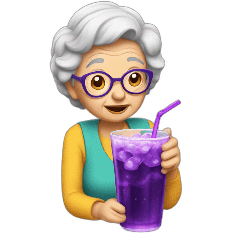 grandma drinking a purple soda emoji