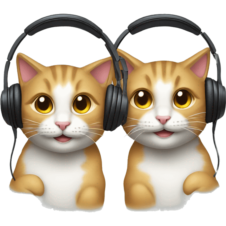 two smiling cat faces wearing headphones emoji