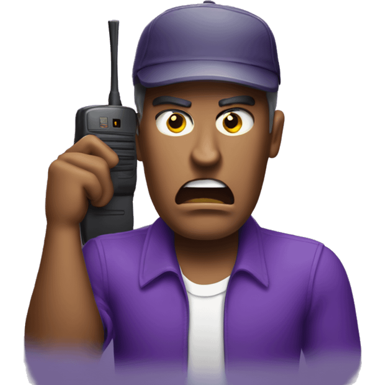 Guy ANGRY talking to a purple walkie talkie  emoji