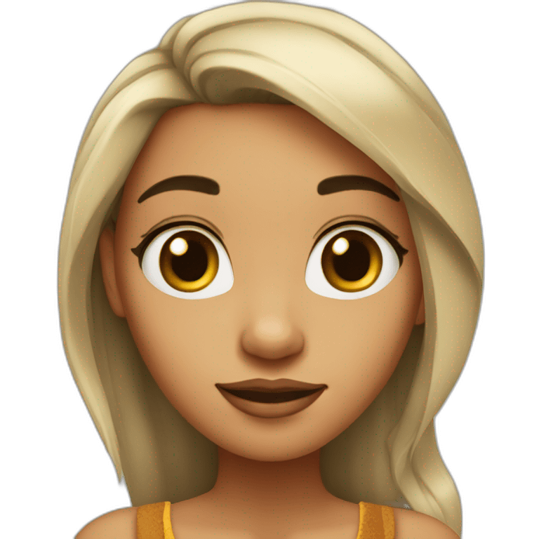 Girl, white skin, black straight hairs, black eyes with lion king emoji