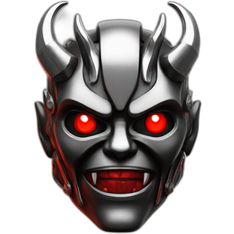 chrome demon with red lazer eyes and letter B on the face, 3d, portrait, black background emoji