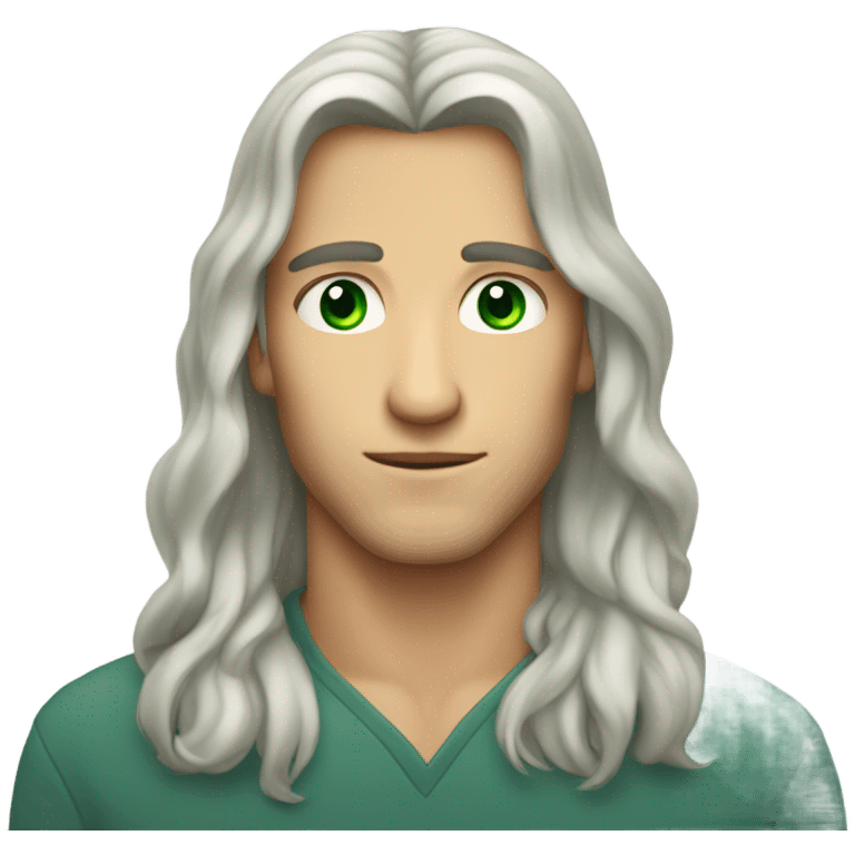 Gemini handsome man with clear face green eyes and long hair emoji