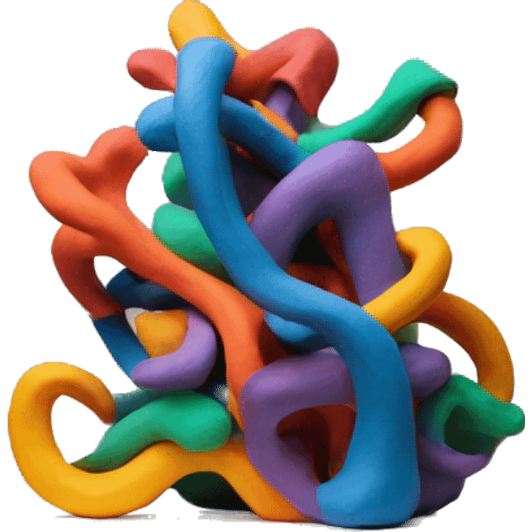 a colorful abstract sculpture made with modeling clay on top of a white plinth emoji