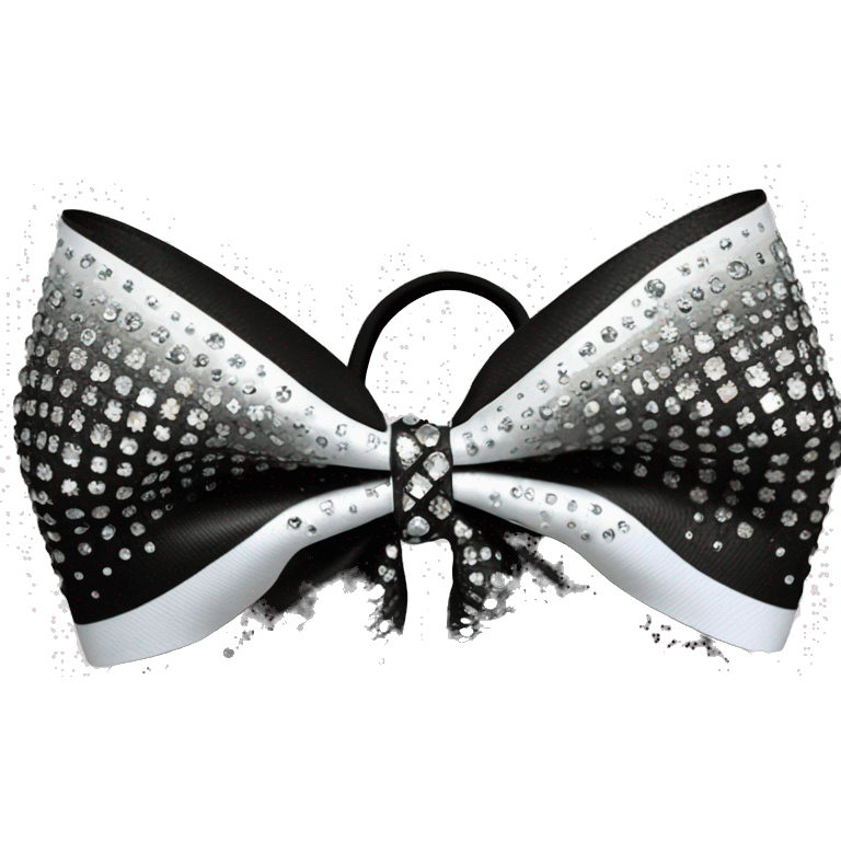 A black and white ombre cheer bow with lots of rhinestones emoji