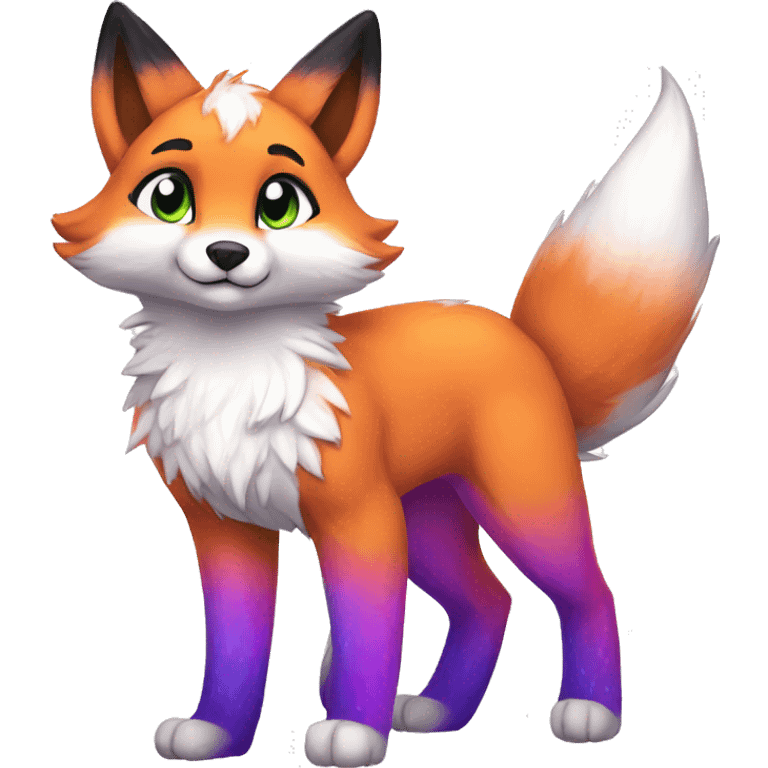 Colorful Sparkle-fox-fursona full body emoji