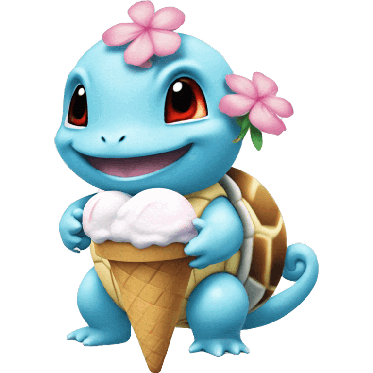 pokemon squirtle with flower and ice cream emoji