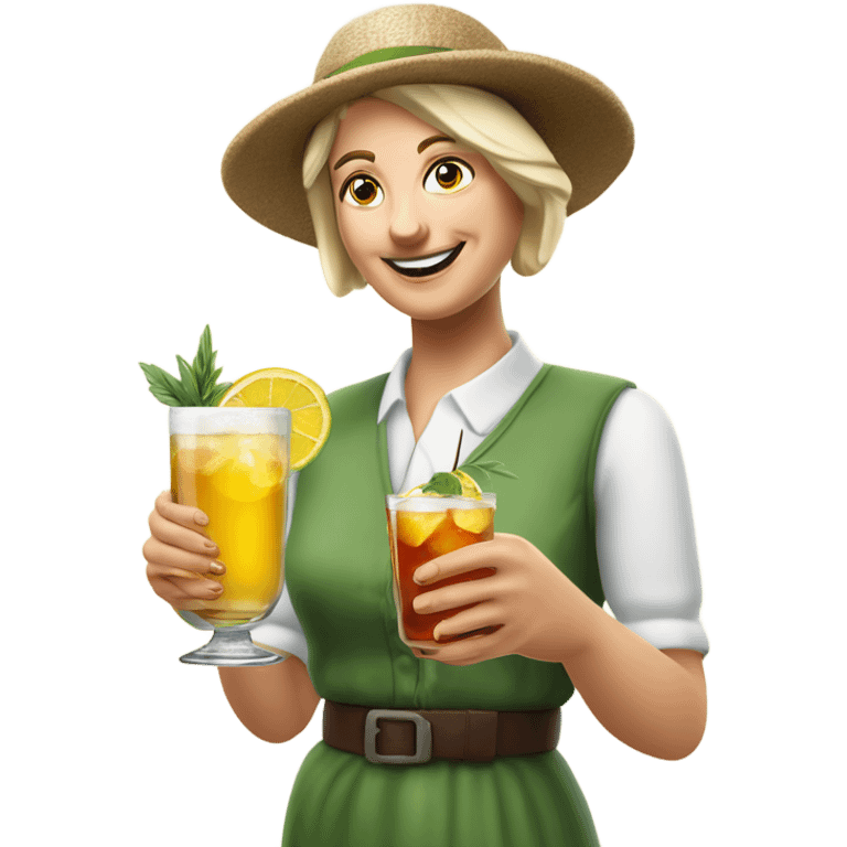 weisse frau wandert in den Bergen mit Cocktail in der Hand emoji