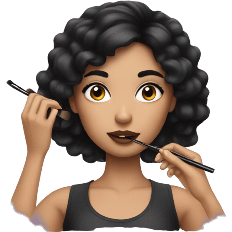 A girl w black hair doing her makeup  emoji