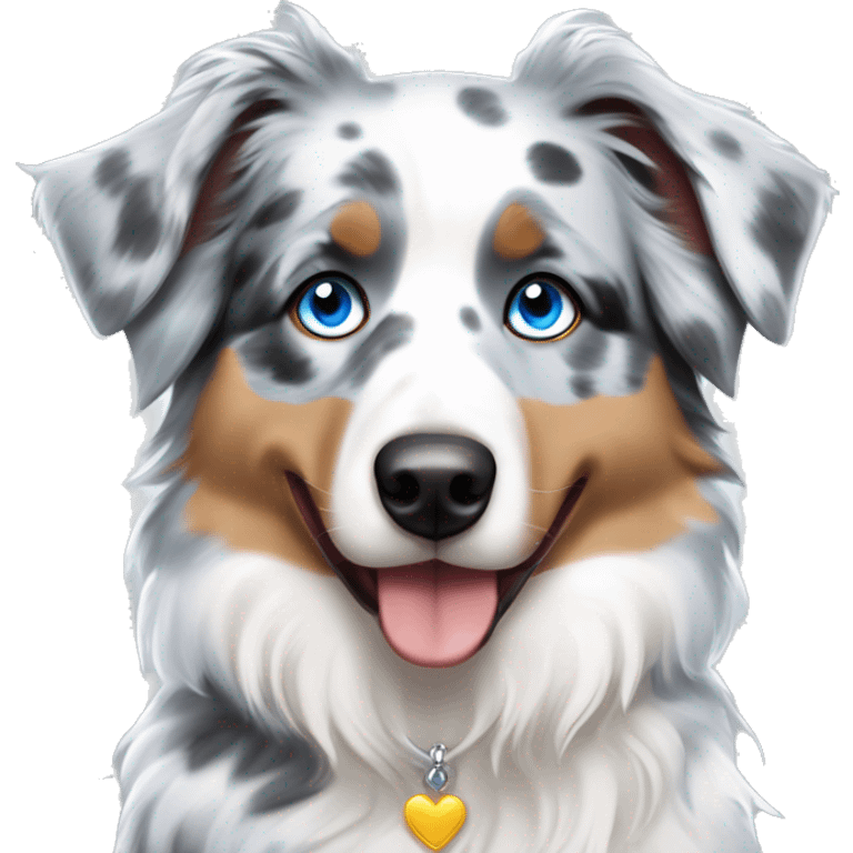 Blue Merle Australian shepherd with blue eyes one ear sticking up angel halo emoji