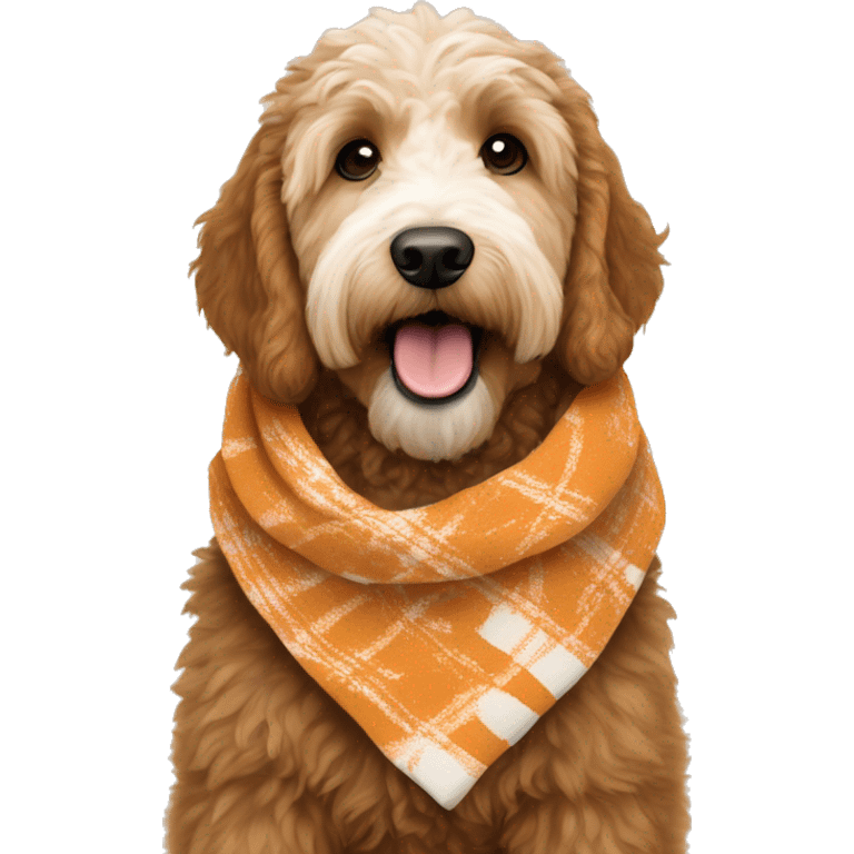 Orangey brown and white Goldendoodle-in-the-scarf emoji