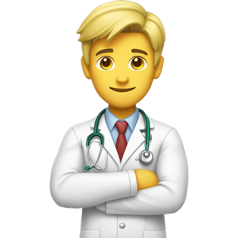 male young doctor flexing his arm, yellow skin, using 2 colors: #ff9800 and #32b5a5 emoji