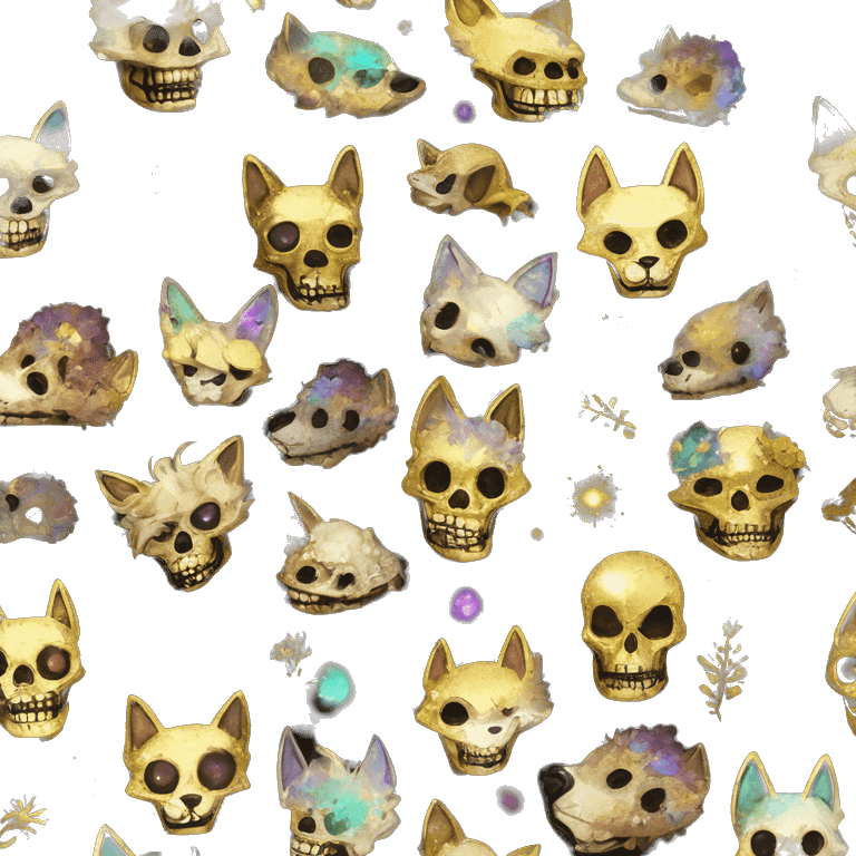 iridescent kintsugi fluffy zombie black brown gold dog fox head zombie skull skeleton gold mechanical nebula galaxy stars colorful flowers fairy lights vintage zombie emoji