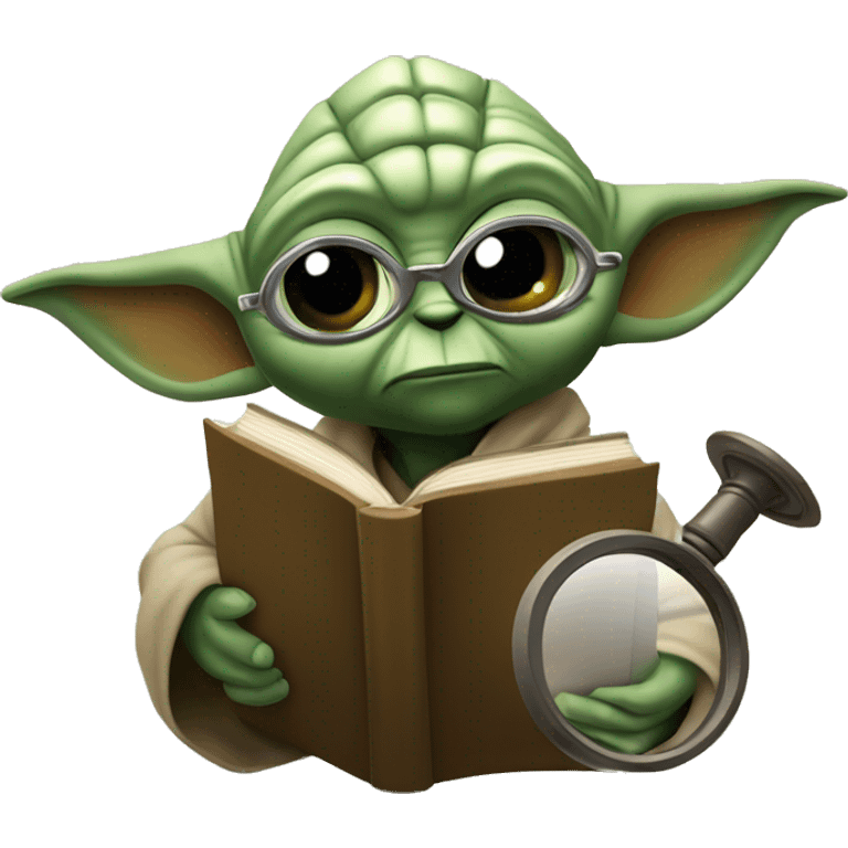 Master Yoda with a detective magnifying glass and a book  emoji