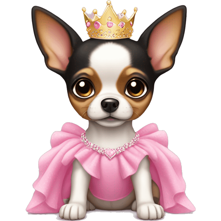 black & tan chihuahua puppy wearing a pink princess dress emoji