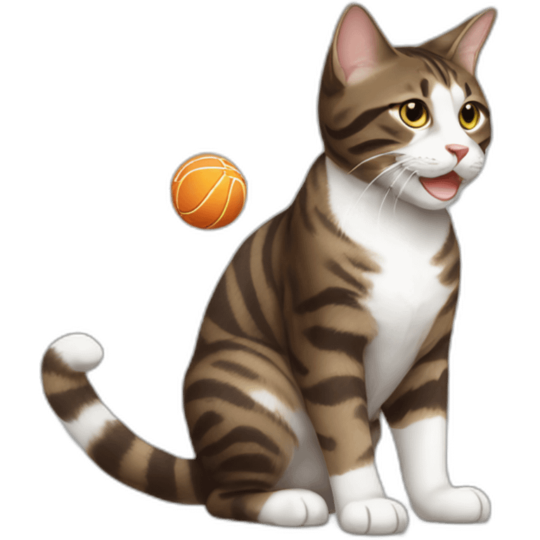 Dark brown and white Tabby Cat playing with a ball emoji