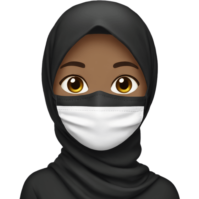 Emoji , girl , black hijab , black N95 mask ,creamy white, soft purple .  emoji