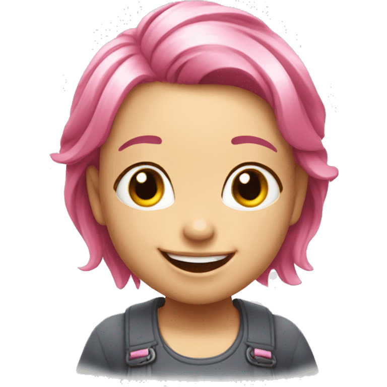 A little girl with pink hair and white and shiny skin and a pleasant laugh. emoji