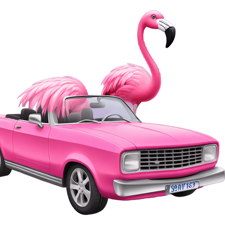 Flamingo in a convertible emoji