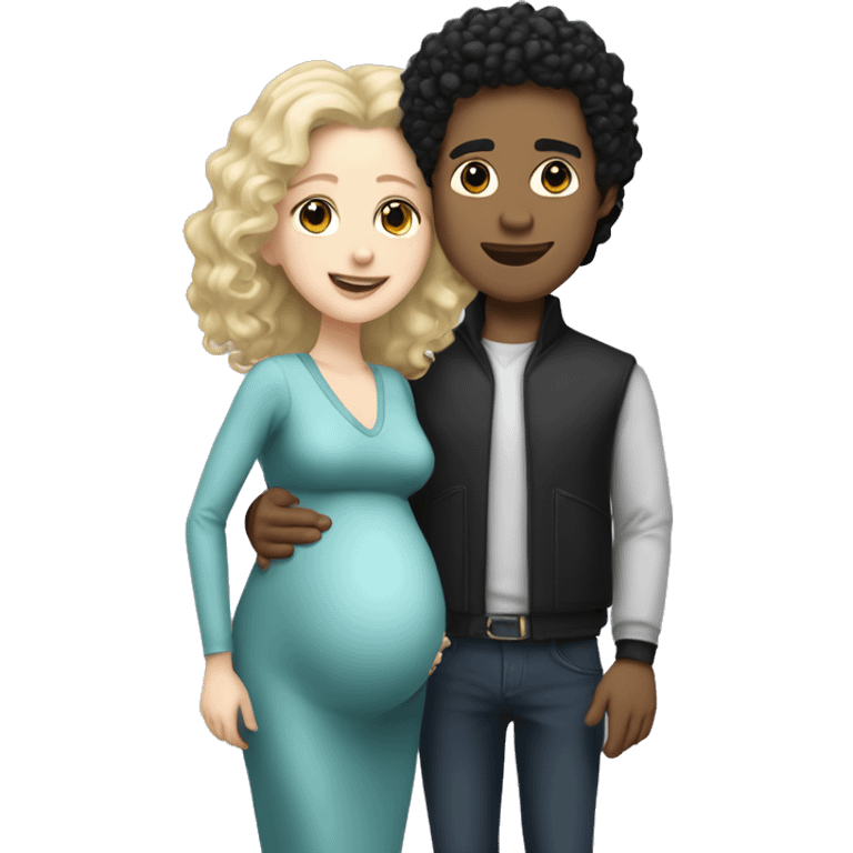 A white-skinned man with curly black hair and a pregnant white-skinned woman with shoulder-length, slightly blonde hair. emoji