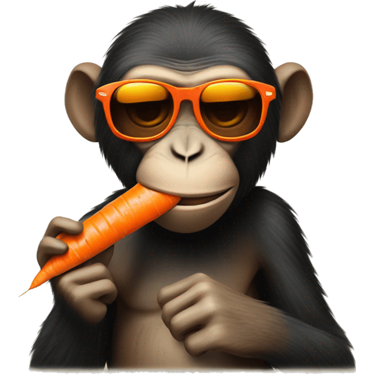 A monkey eating a carrot that is wearing sunglasses the carrot is wearing the sunglasses, not the monkey emoji