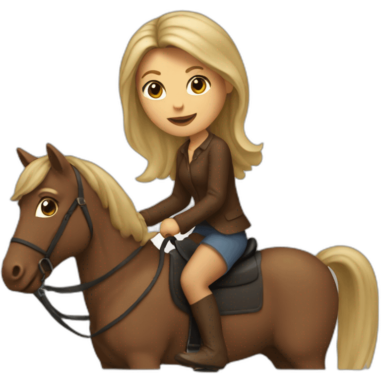 woman with dirty blond hair riding a brown horse emoji