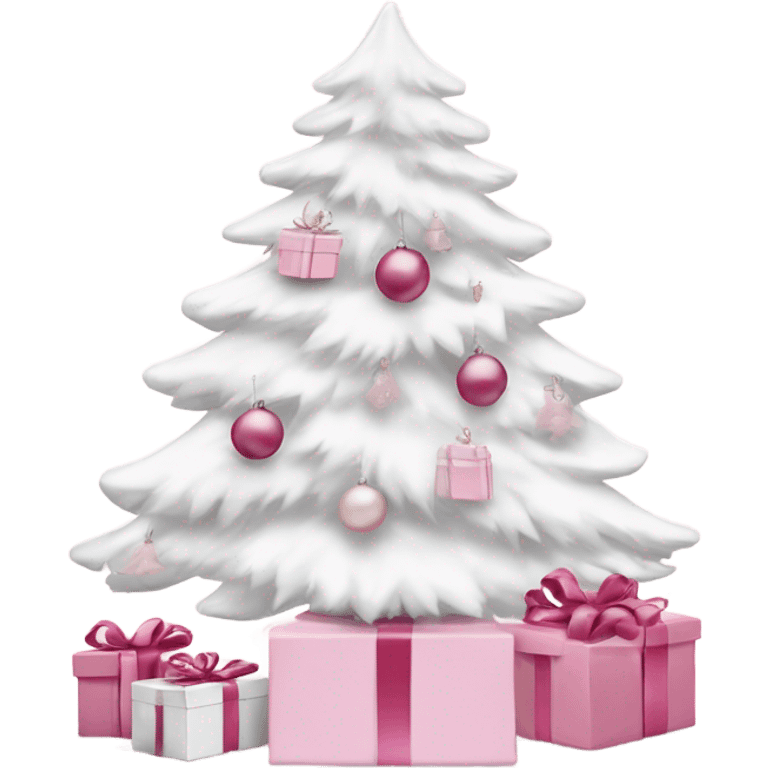 Light pink Christmas gifts under a white Christmas tree  emoji