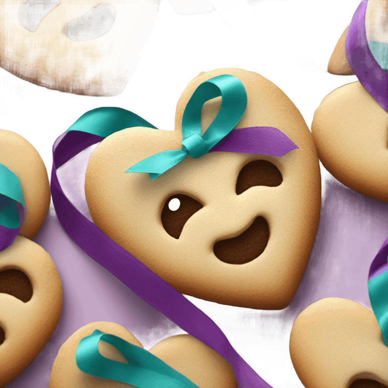 Cookie heart with teal purple ribbon loop emoji