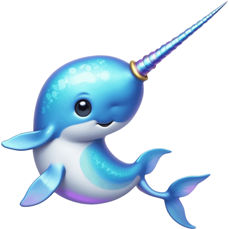 Cinematic Noble Narwhal Portrait Emoji, Poised and regal, with a sleek, iridescent body and a distinctive spiraled tusk, deep-set soulful eyes reminiscent of the ocean depths, Simplified yet sharp and sophisticated features, highly detailed, glowing with a soft, mystical glow, high shine, intelligent and enigmatic, stylized with an air of mythical allure, focused and graceful, soft glowing outline, capturing the essence of a watchful and confident sea unicorn that feels as though it could step out of the screen with effortless authority! emoji