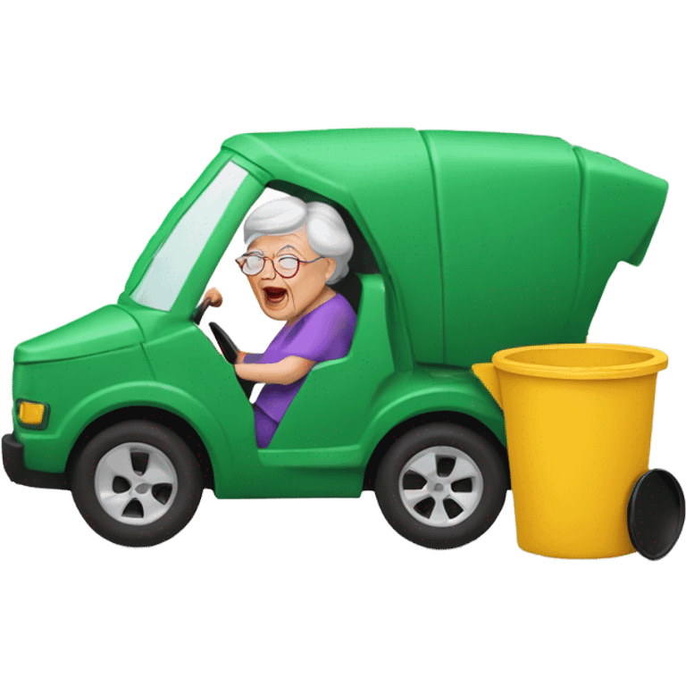 A grandma wrecking into a trashcan ￼ emoji