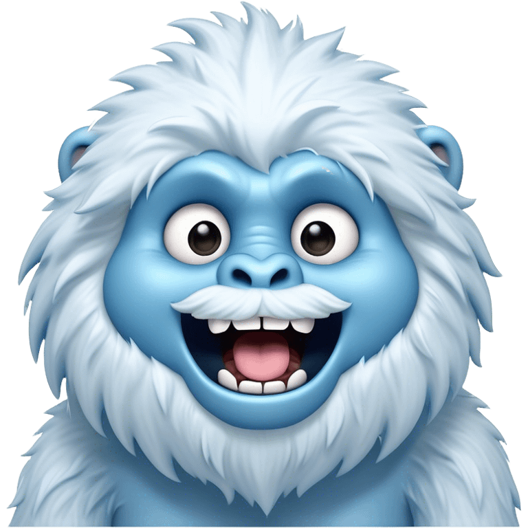 Cinematic Comical Yeti Portrait Emoji, with a cartoonishly exaggerated, fluffy figure in cool, frosty whites and icy blues, head tilted in an overly surprised expression with wide, comically sparkling eyes and a quirky, open-mouthed grin, simplified yet hilariously detailed, glowing with a soft frosty outline capturing the meme-worthy fun of a yeti in playful shock! emoji